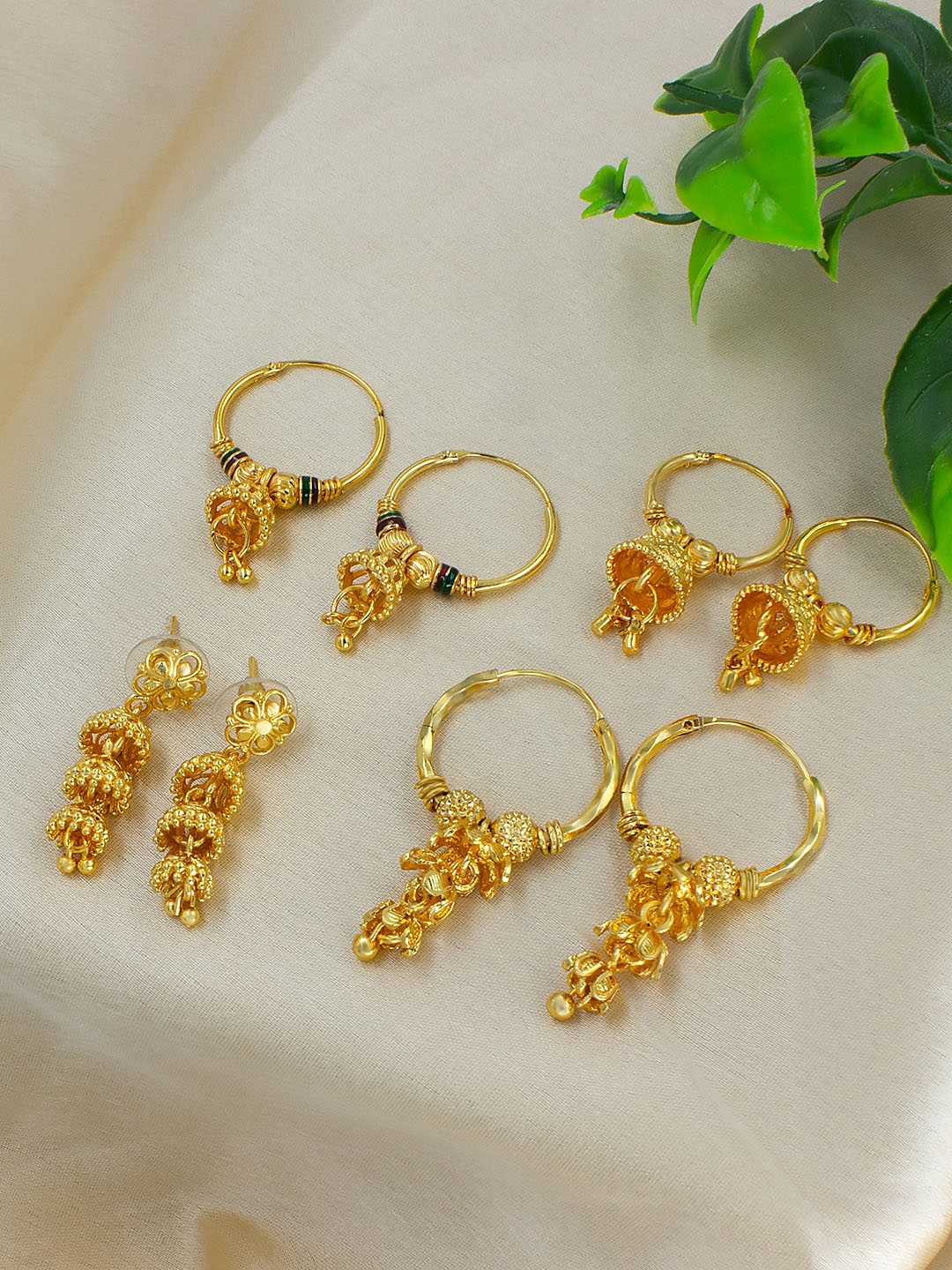 

PRIVIU Pack Of 4 Gold Plated Classic Hoop Earrings