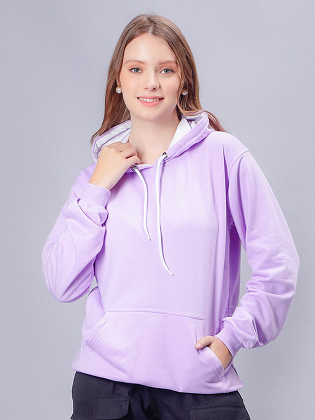 

Mad Over Print Hooded Long Sleeves Fleece Sweatshirt, Lavender