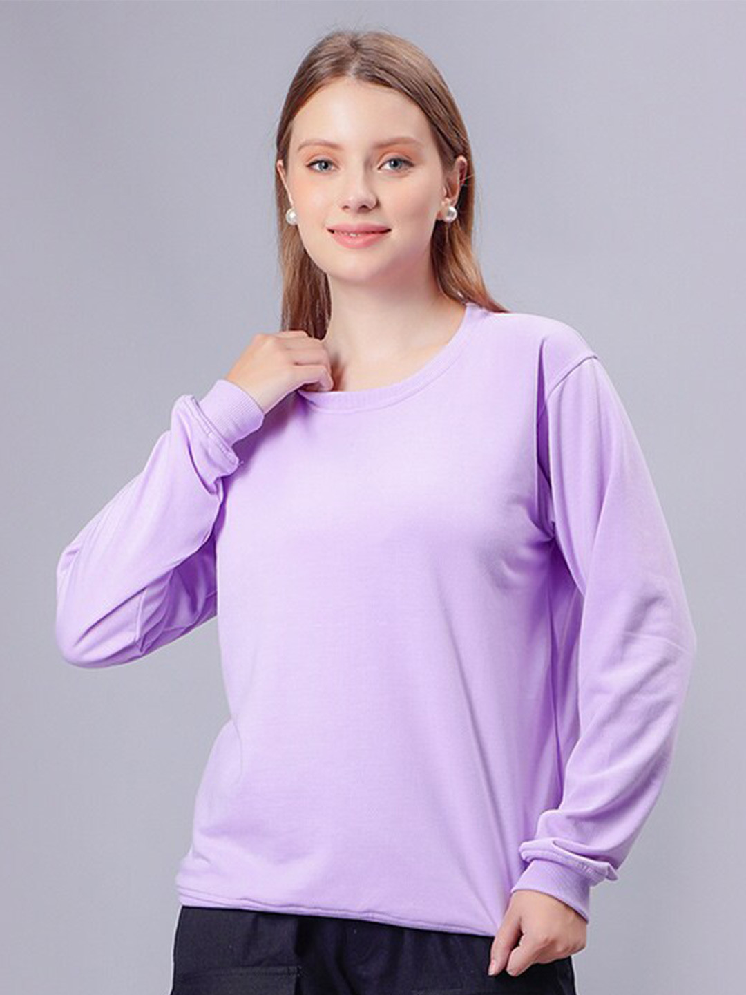 

Mad Over Print Round Neck Fleece Sweatshirt, Lavender