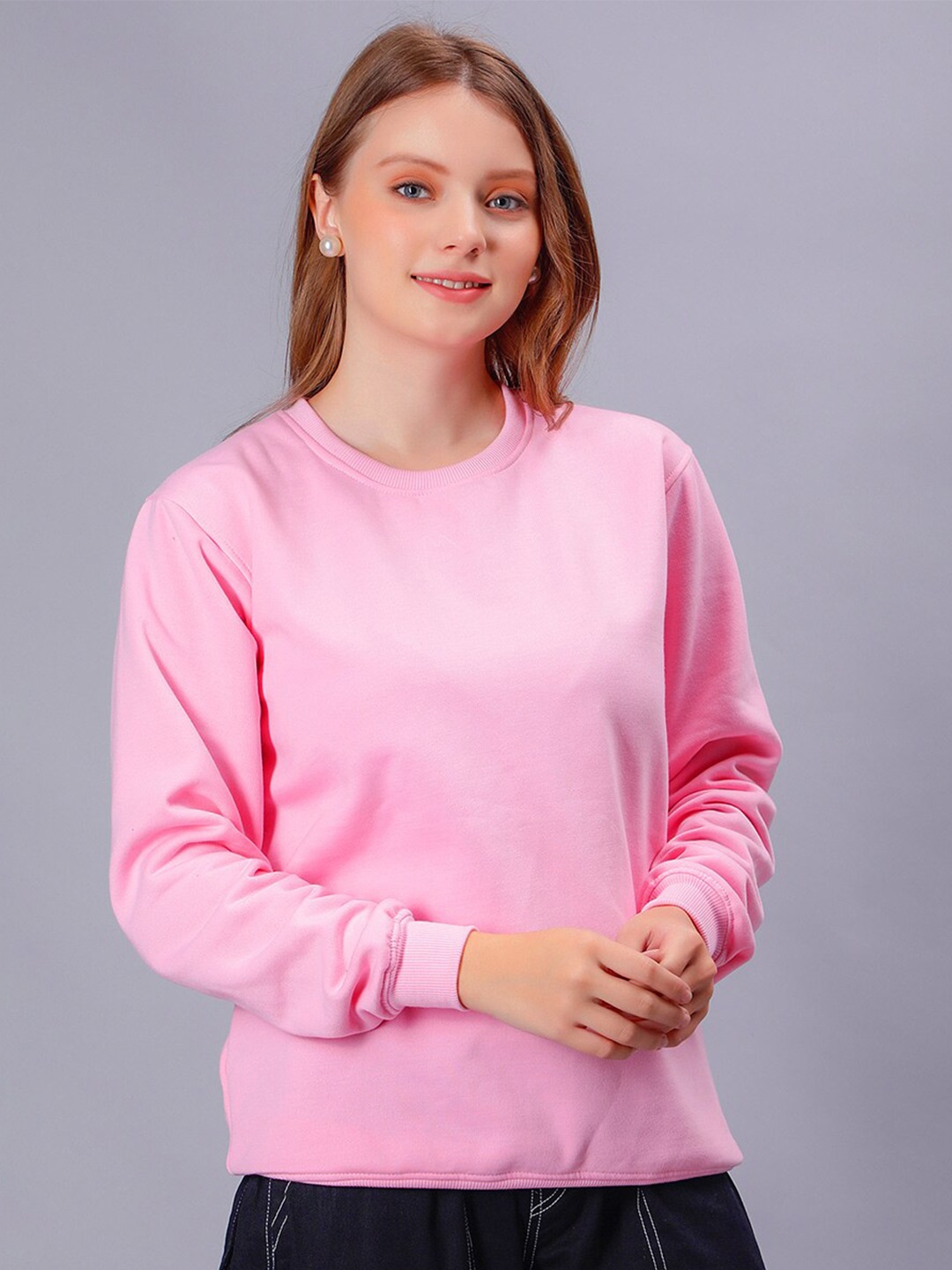 

Mad Over Print Round Neck Fleece Sweatshirt, Pink