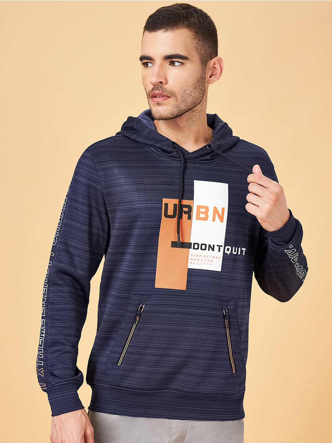 

Urban Ranger by pantaloons Typography Printed Hooded Pullover Sweatshirt, Blue