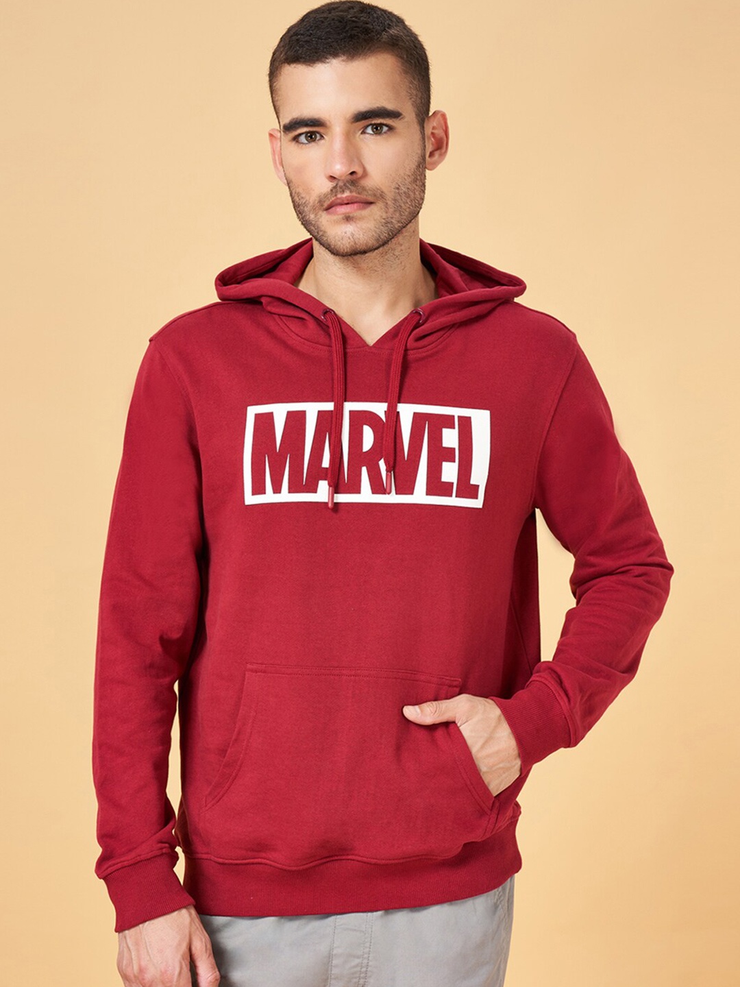 

Urban Ranger by pantaloons Marvel Printed Hooded Cotton Sweatshirt, Red