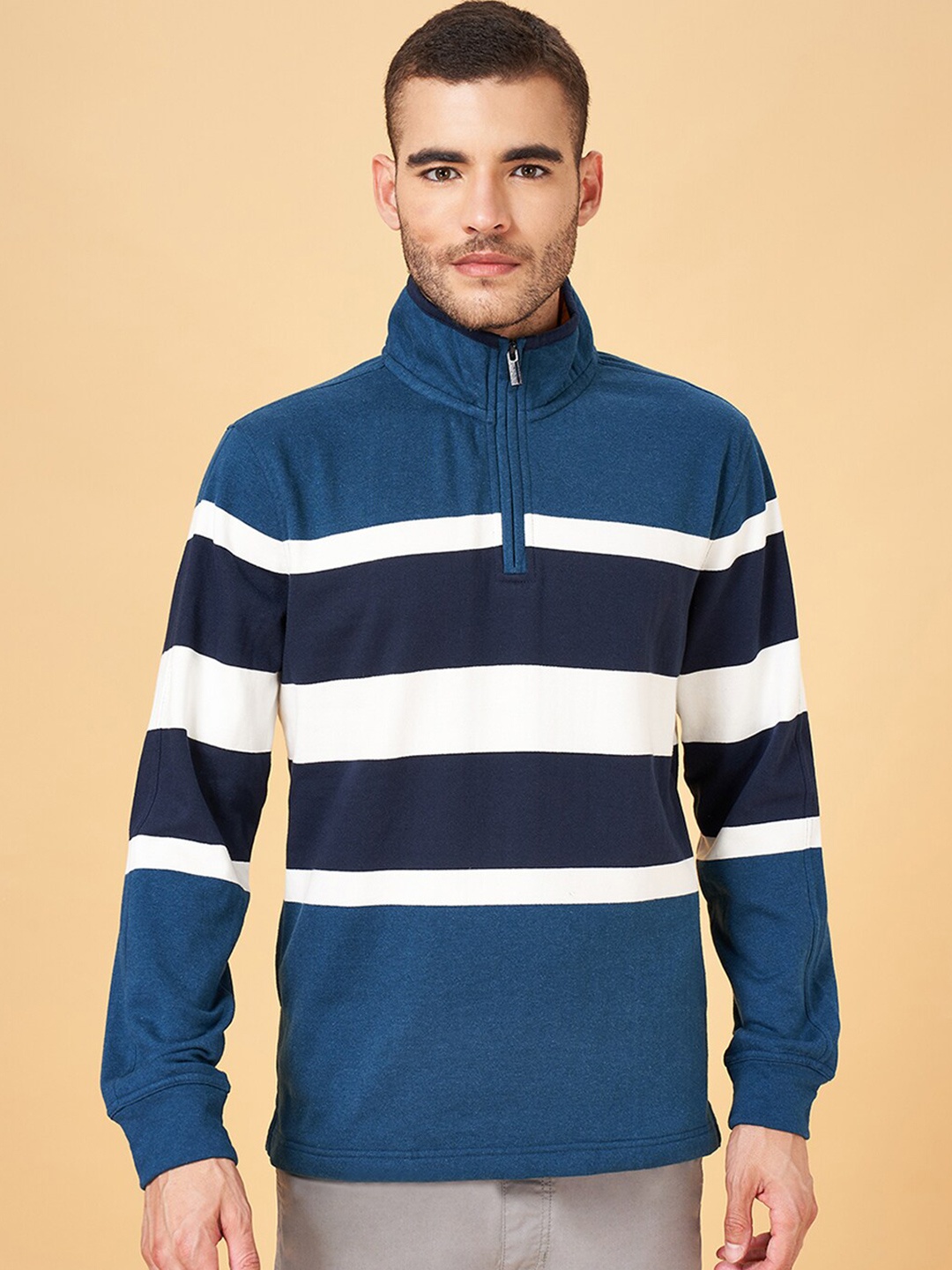 

Urban Ranger by pantaloons Striped Cotton Sweatshirt, Blue