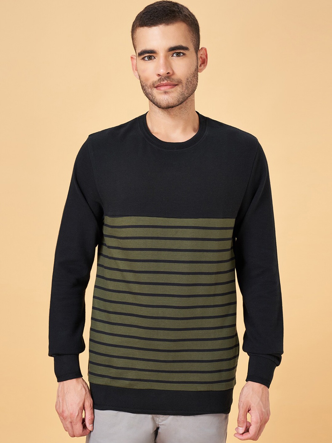 

Urban Ranger by pantaloons Striped Cotton Sweatshirt, Olive