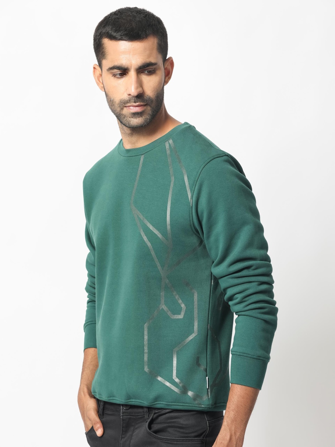 

RARE RABBIT Men Kafet Graphic Printed Sweatshirt, Green