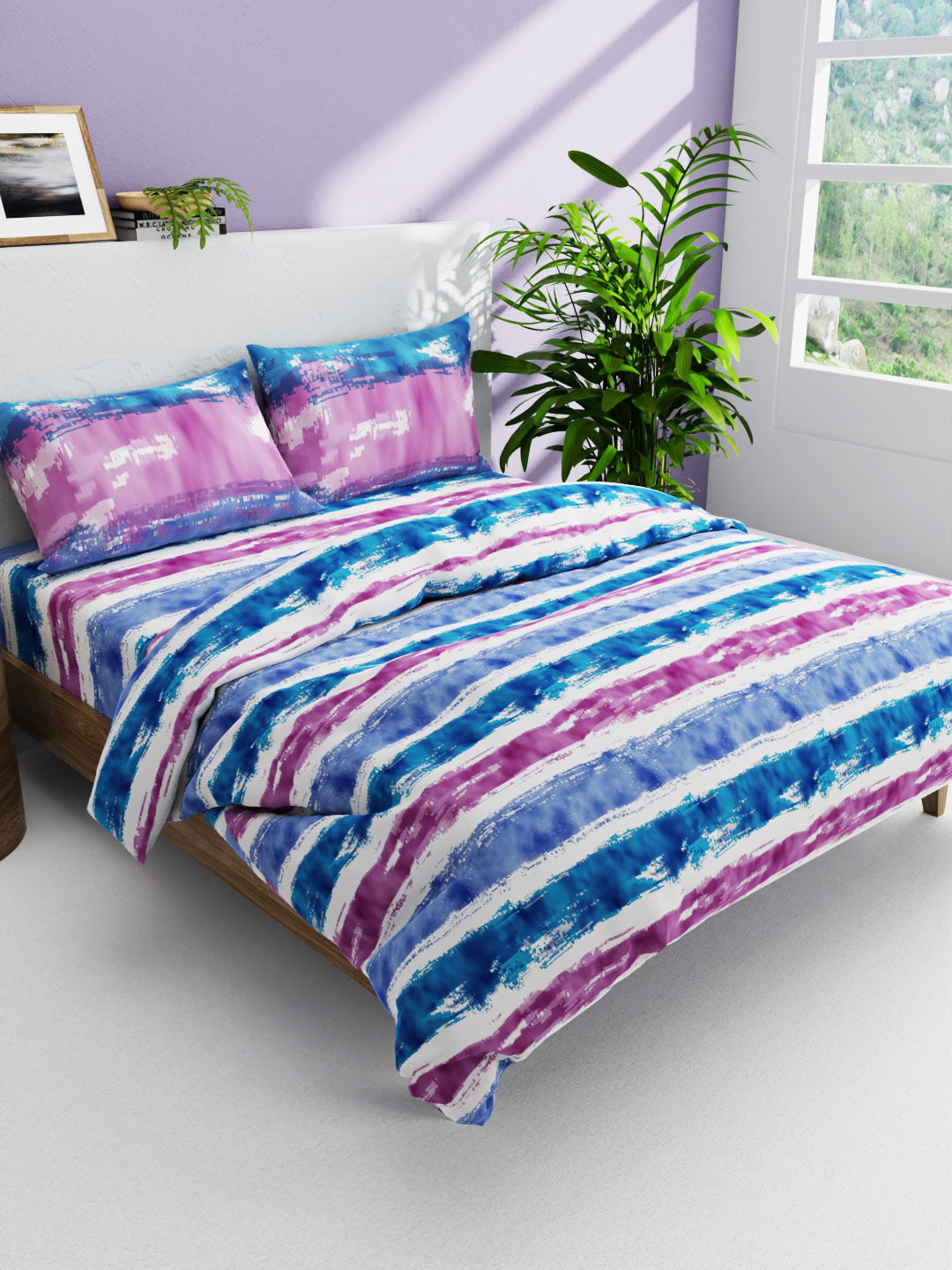 

BIANCA Blue & Purple Striped Pure Cotton Double Queen Bedding Set