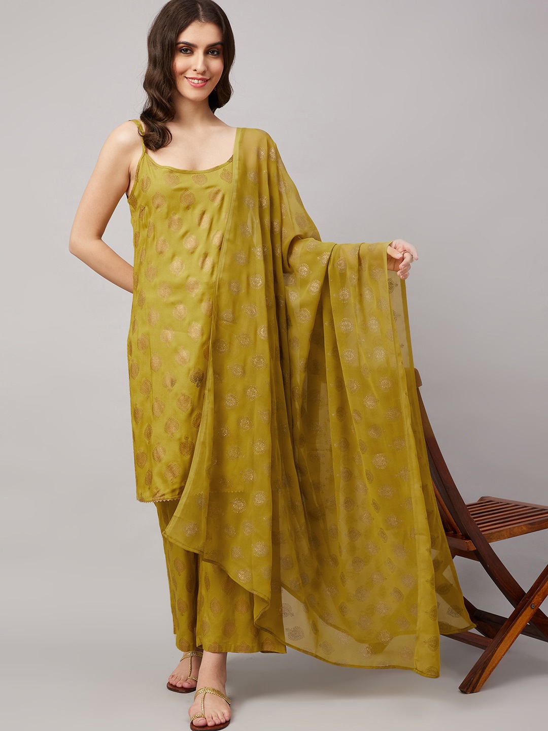

KALINI Ethnic Motifs Printed Regular Kurta with Palazzos & Dupatta, Green