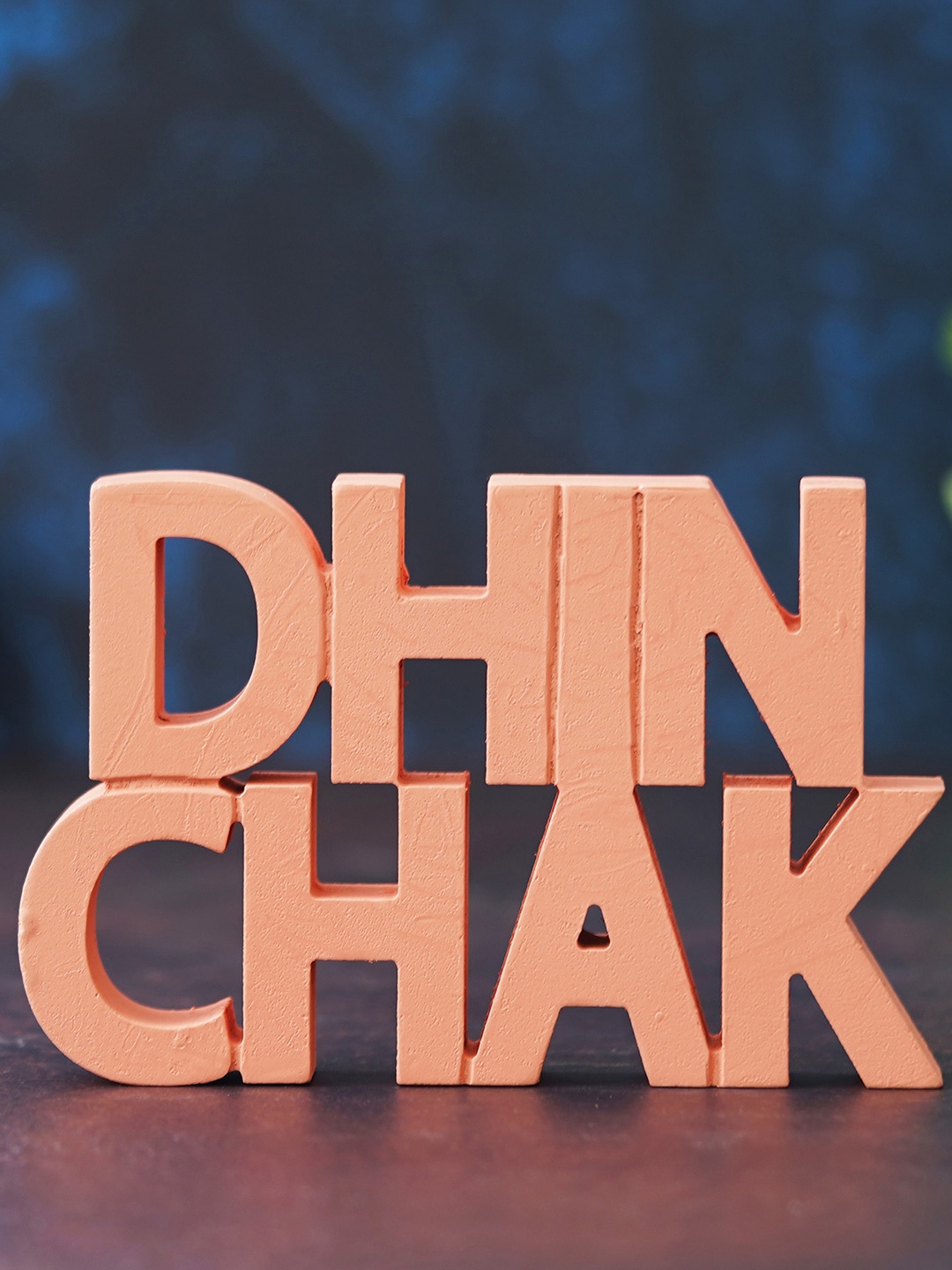 eCraftIndia Peach Handcrafted Dhin Chak Wooden Cutout Showpiece