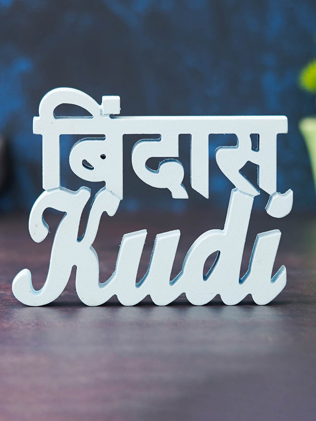 

eCraftIndia Sky Blue "Bindass Kudi" Wooden Cutout Decorative Showpiece