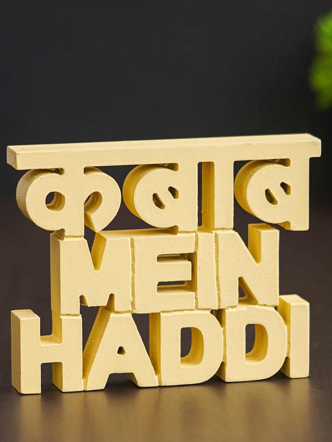 

eCraftIndia Yellow Handcrafted Kabab Mein Haddi Wooden Cutout Showpiece