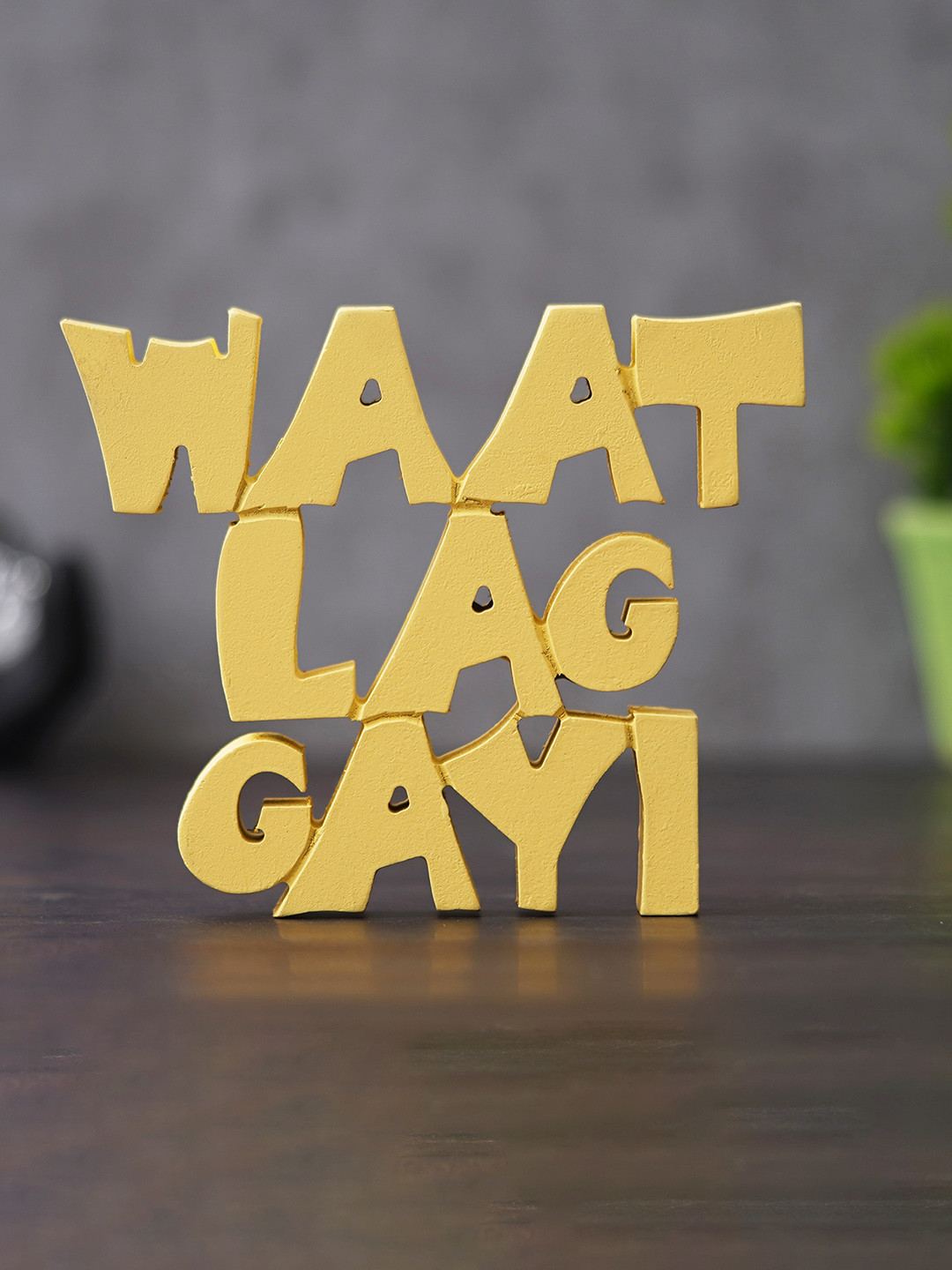 

eCraftIndia Yellow Quirky Waat Lag Gayi Wooden Cutout Showpiece