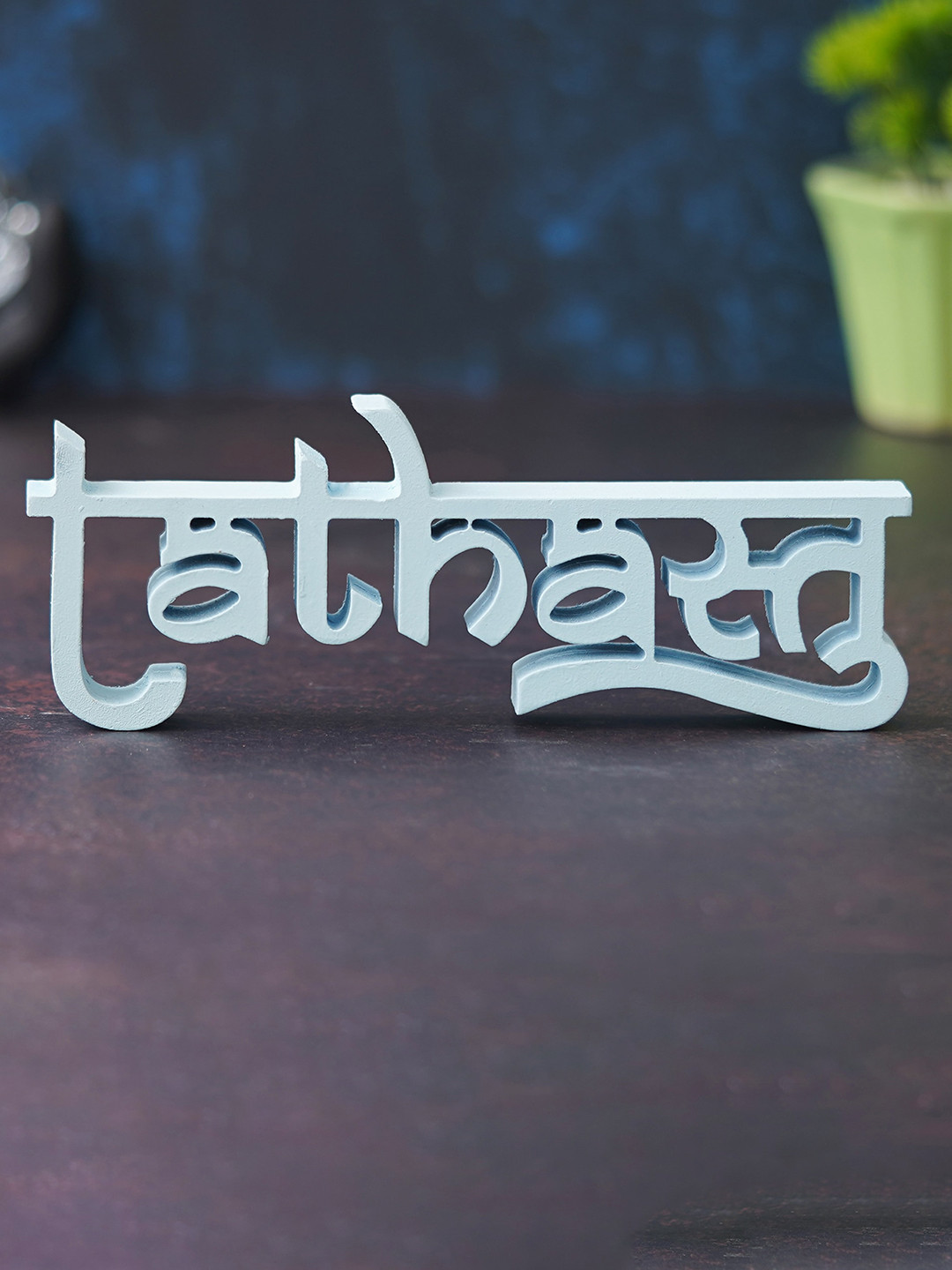 

eCraftIndia Sky Blue Vintage Tathastu Wooden Cutout Showpiece