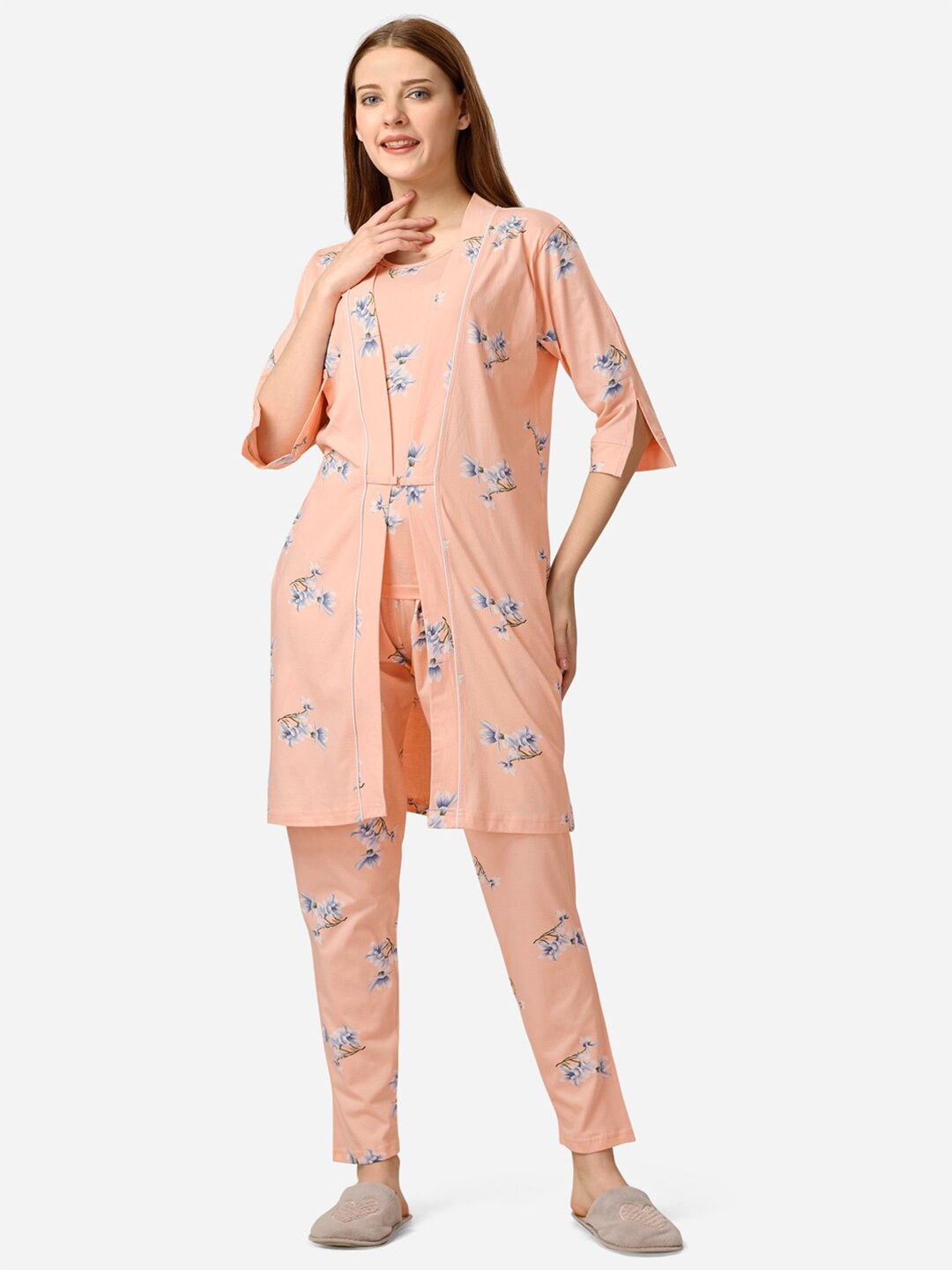 

Lenissa Floral Printed Night suit, Orange