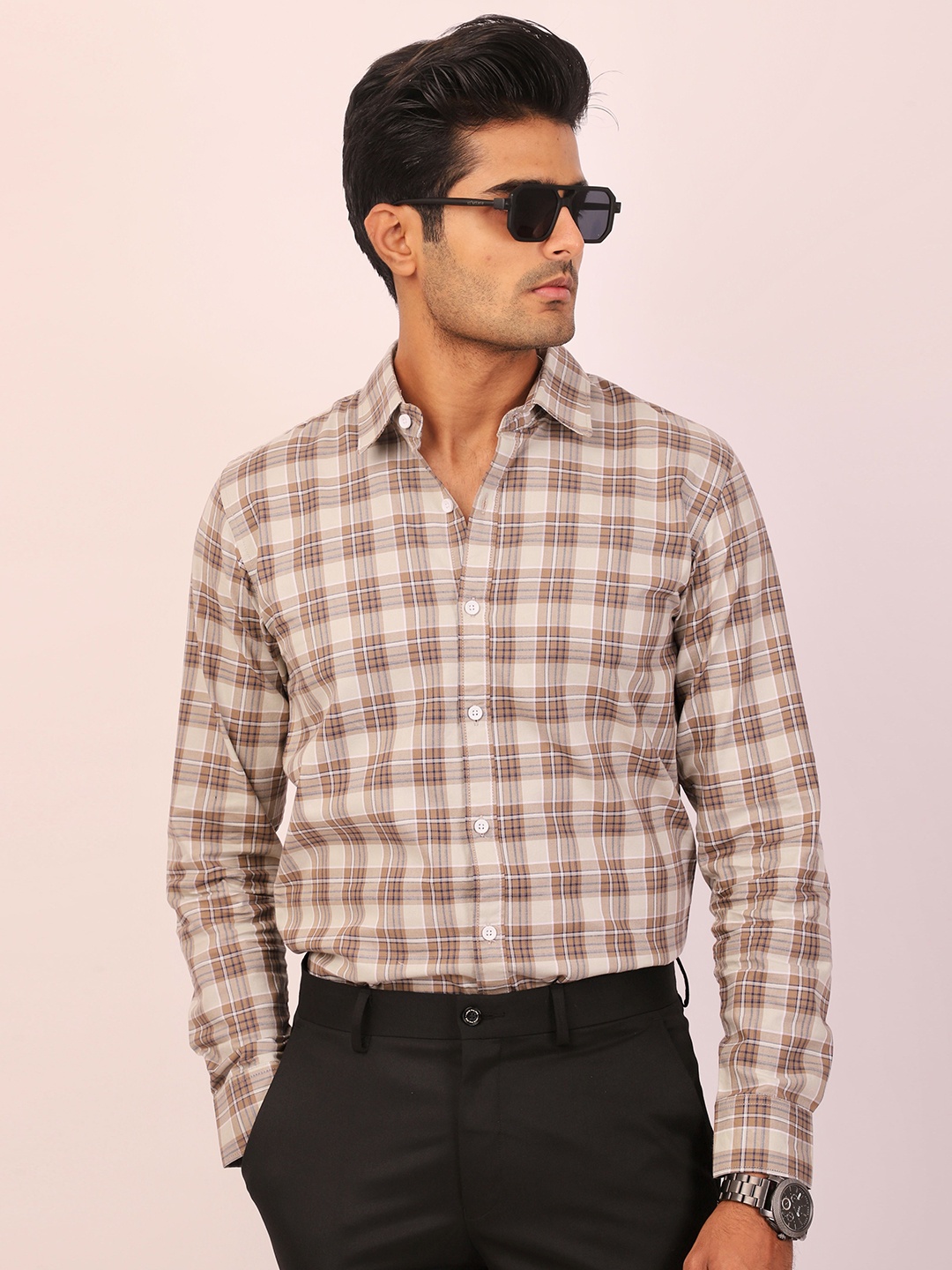 

DEZANO Buffalo Checked Casual Shirt, Beige