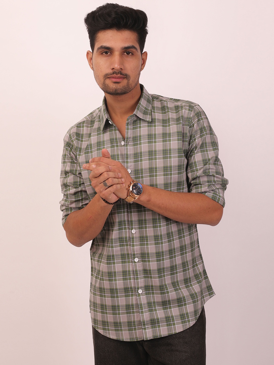 

DEZANO Tartan Checked Casual Shirt, Olive
