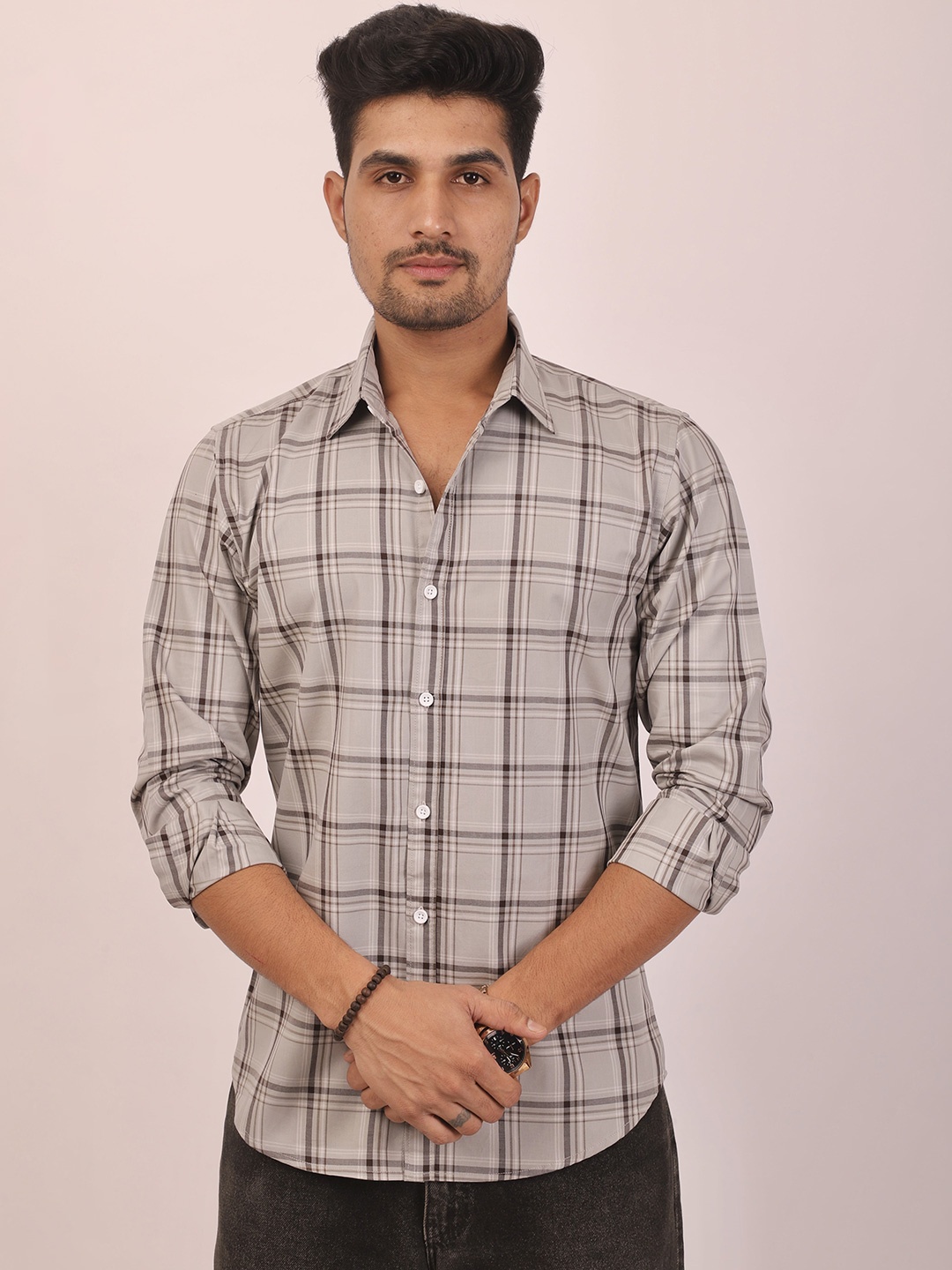 

DEZANO Tartan Checks Spread Colar Cotton Casual Shirt, Multi