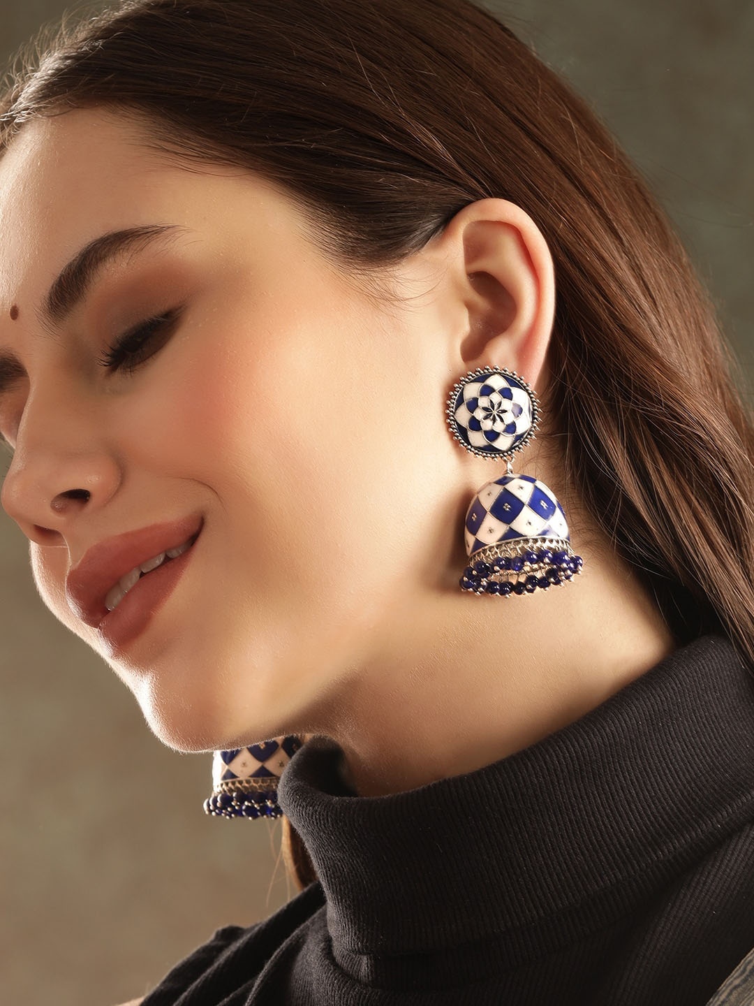 

Rubans Silver-Plated Classic Jhumkas