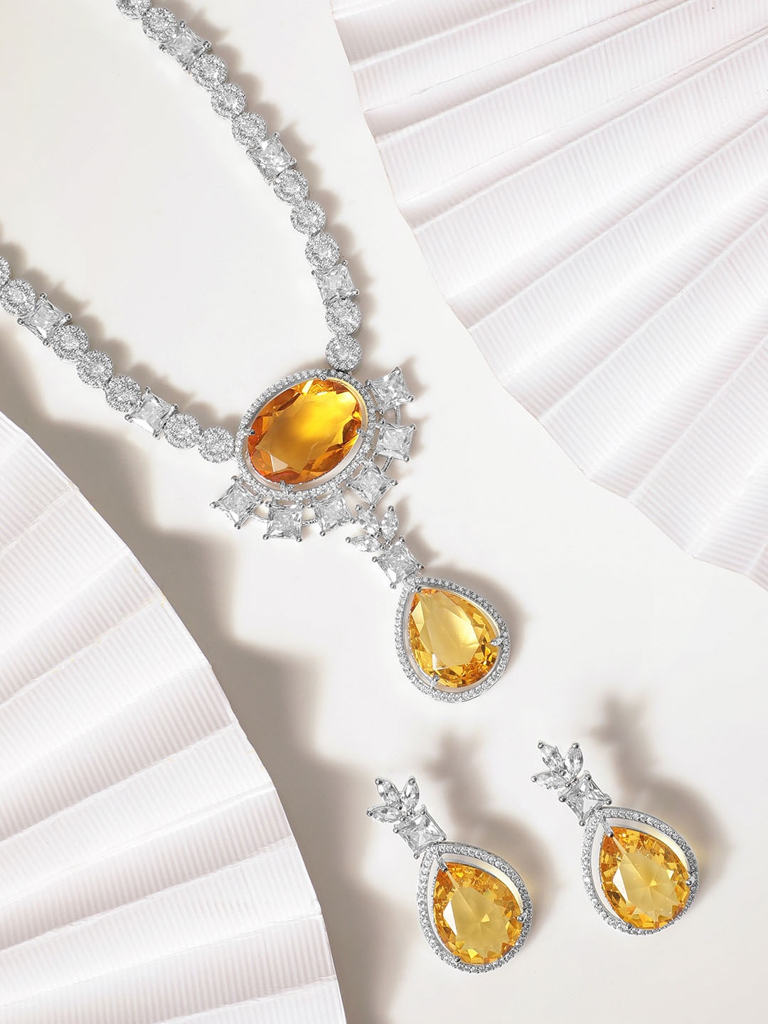 

Rubans Rhodium-Plated CZ-Studded Necklace & Earrings, Silver