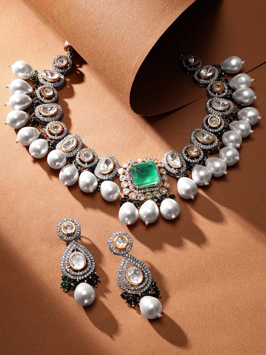 

Rubans 24K Gold-Plated CZ-Studded Beaded Jewellery Set