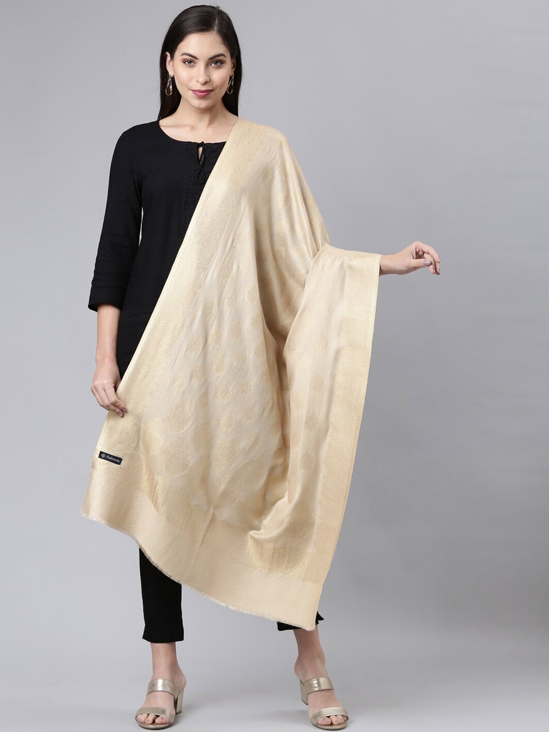 

Pashmoda Ethnic Motifs Woven Design Stole, Beige