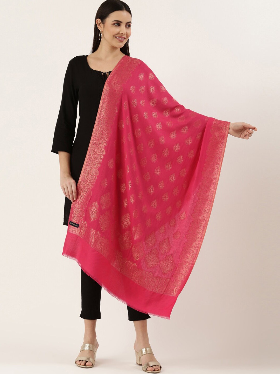 

Pashmoda Ethnic Motifs Woven Design Stole, Pink