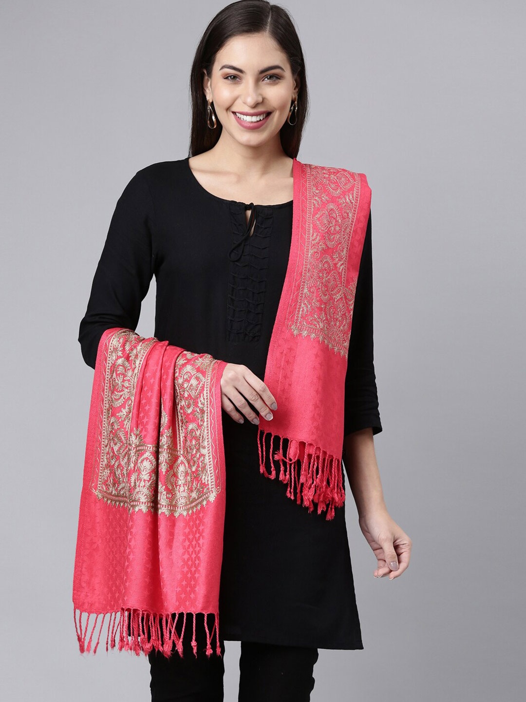 

Pashmoda Ethnic Motifs Embroidered Stole, Pink