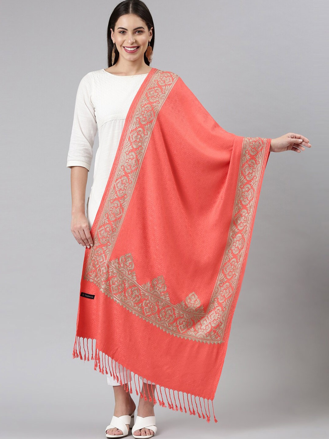 

Pashmoda Ethnic Motifs Embroidered Stole, Pink