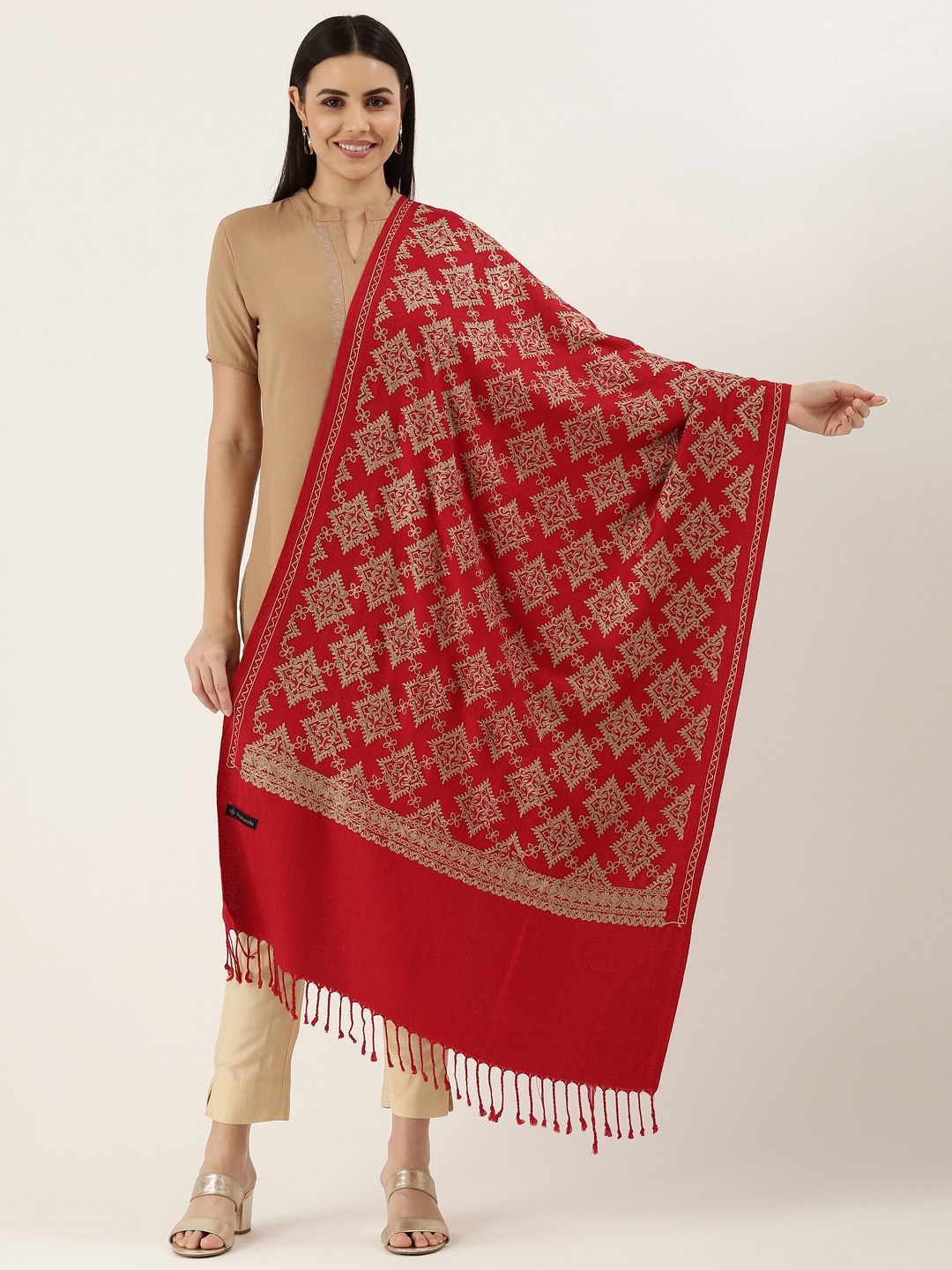 

Pashmoda Floral Aari Embroidered Stole, Maroon