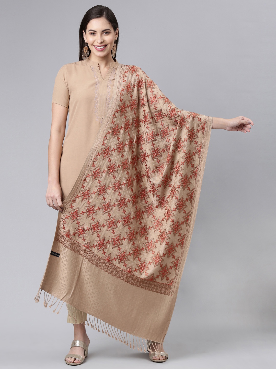 

Pashmoda Aari Embroidered Stole, Beige