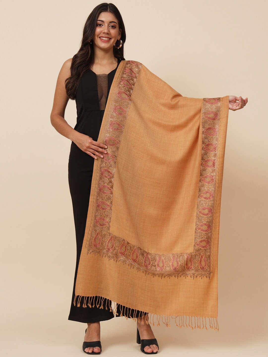 

Pashmoda Paisley Embroidered Stole, Mustard