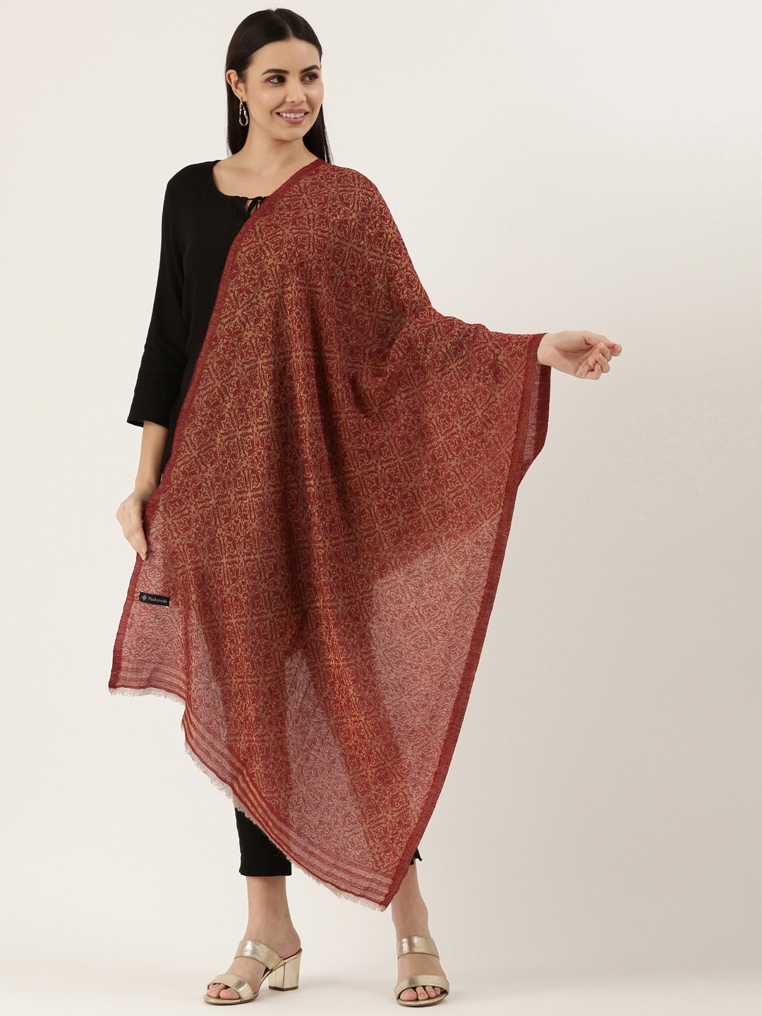 

Pashmoda Woven Design Woollen Stoles, Maroon