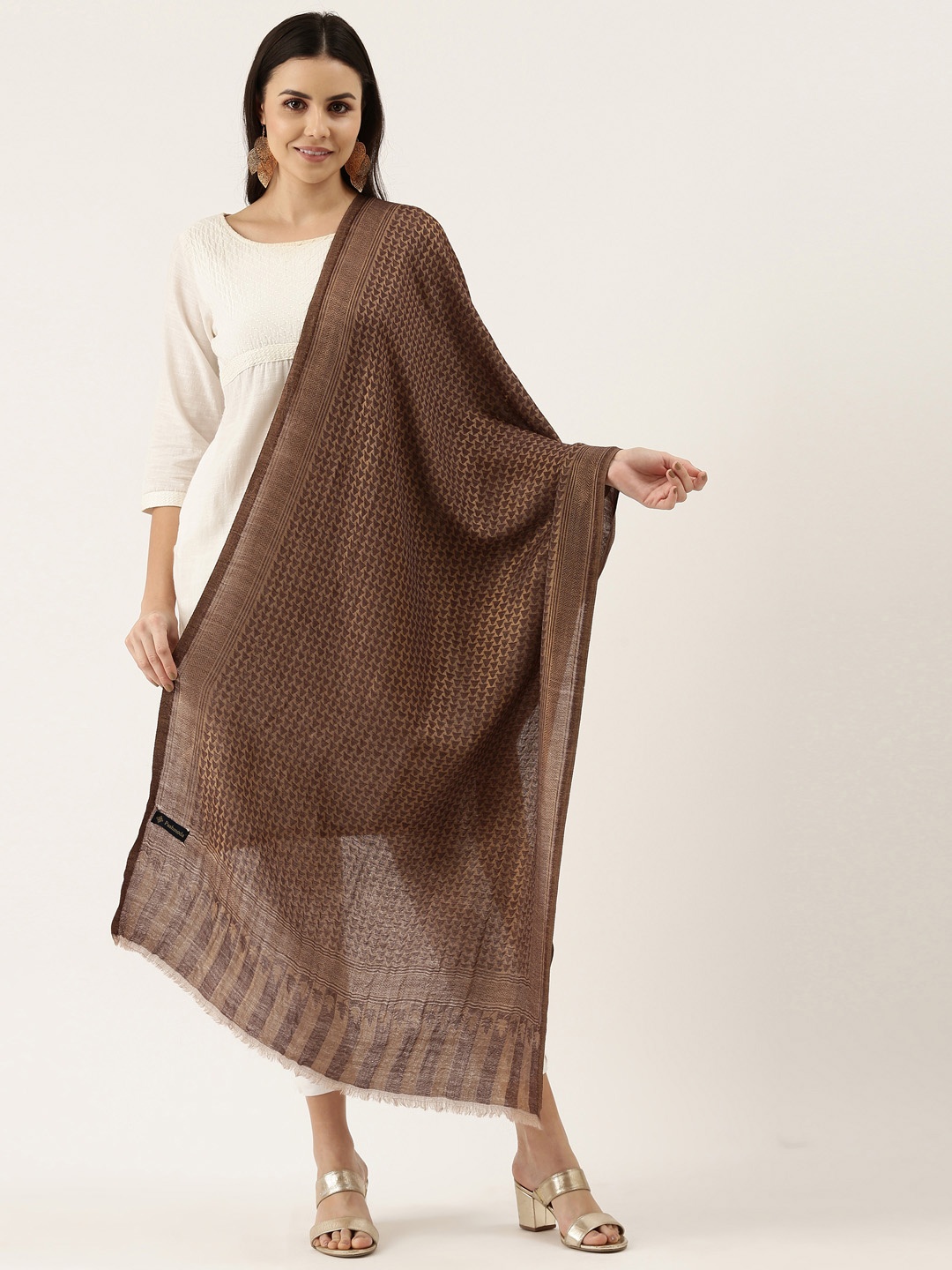 

Pashmoda Geometric Woven Design Woollen Stole, Brown