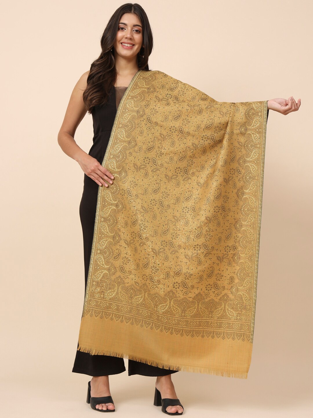 

Pashmoda Ethnic Motifs Woven Design Stole, Yellow