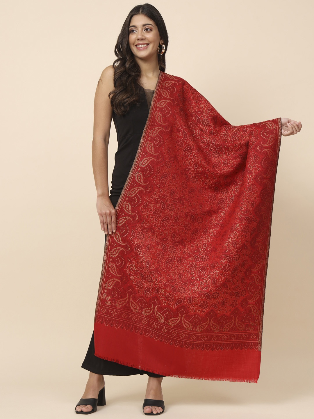 

Pashmoda Ethnic Motifs Woven Design Stole, Red
