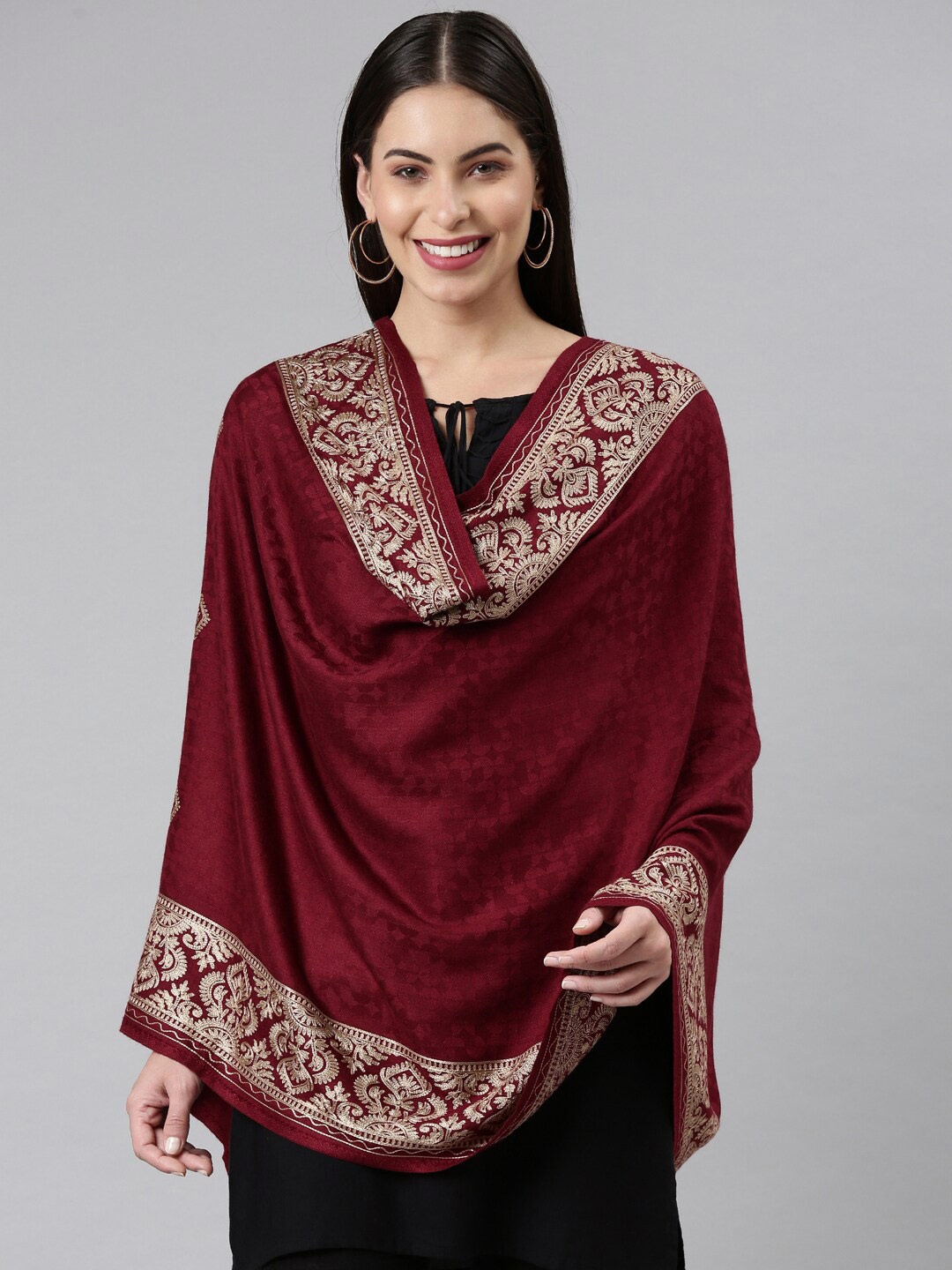 

Pashmoda Floral Aari Embroidered Shawl, Maroon
