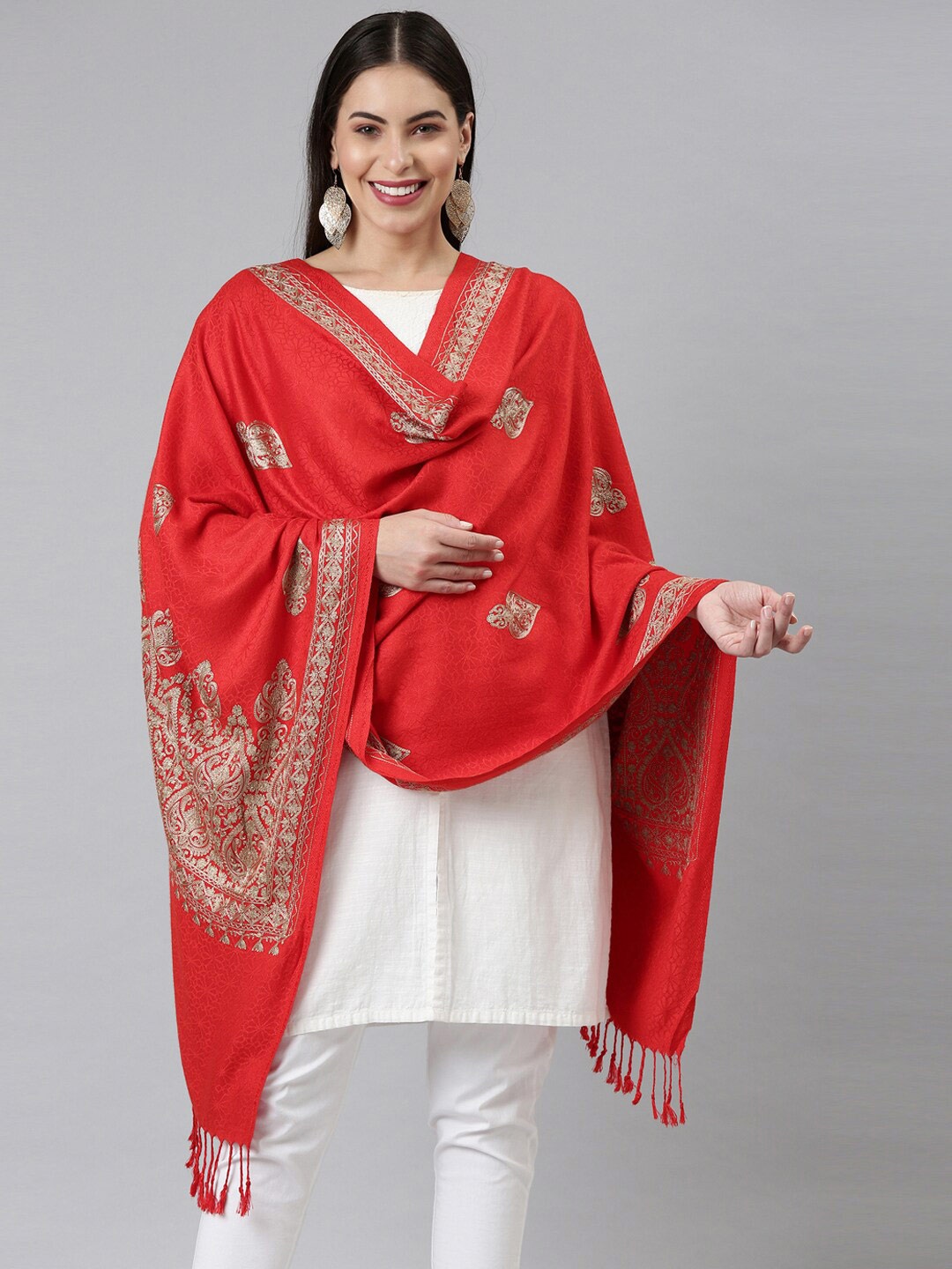 

Pashmoda Paisley Embroidered Stole, Red