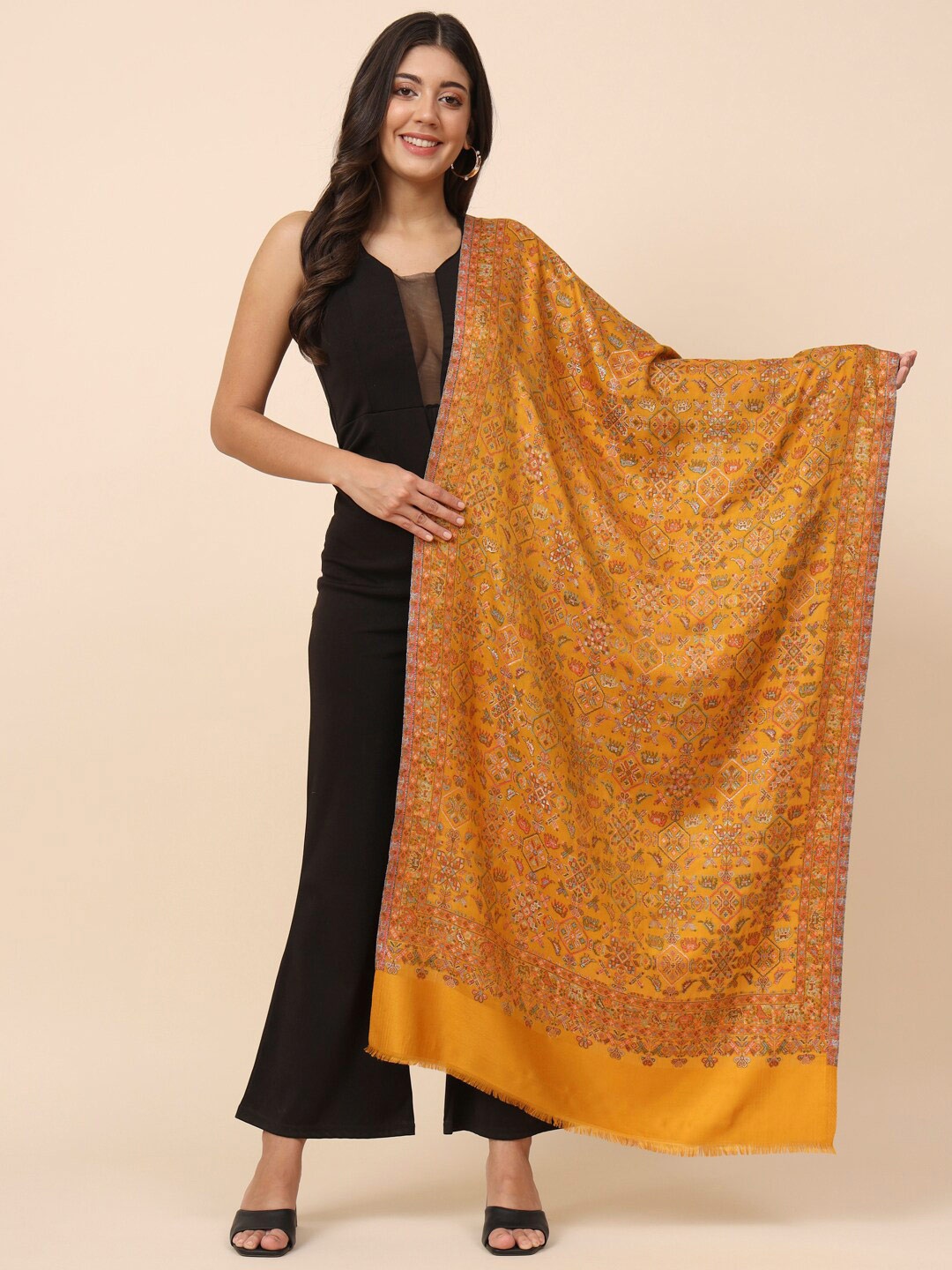 

Pashmoda Zari Woven Design Stole, Yellow