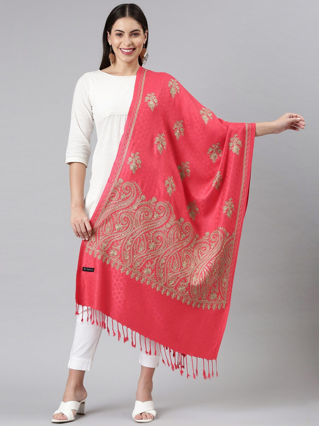 

Pashmoda Paisley Embroidered Stole, Pink