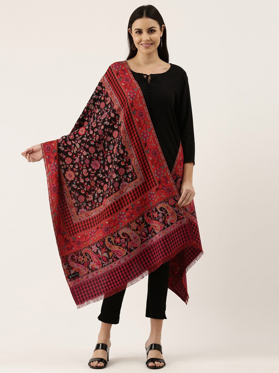 

Pashmoda Ethnic Motifs Woven Design Shawl, Maroon