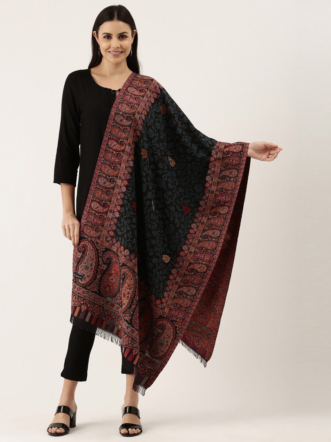 

Pashmoda Paisley Woven Design Stole, Black