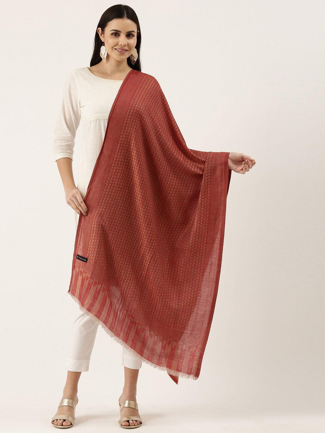 

Pashmoda Geometric Woven Design Stole, Red