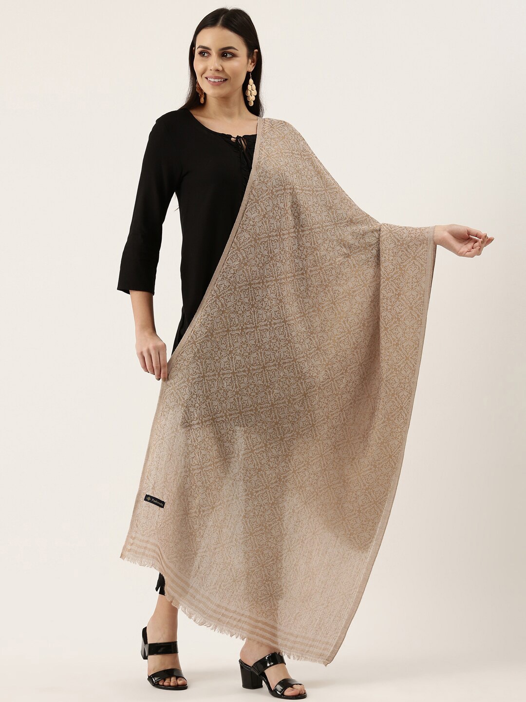 

Pashmoda Ethnic Motifs Woven Design Stole, Beige