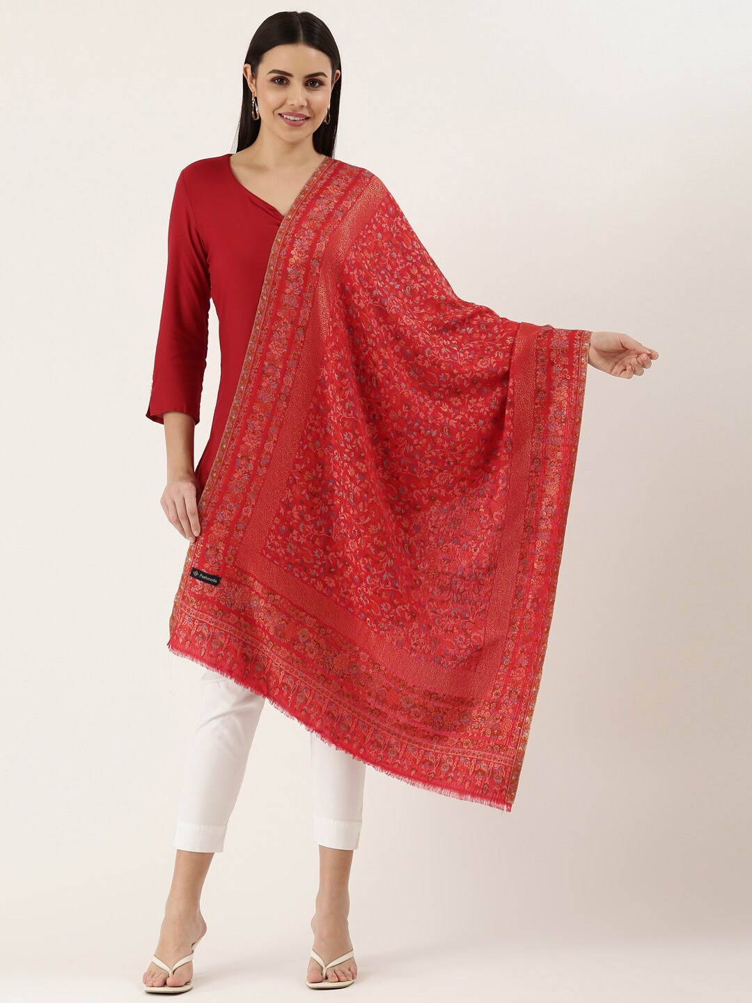 

Pashmoda Floral Woven Design Stole, Red