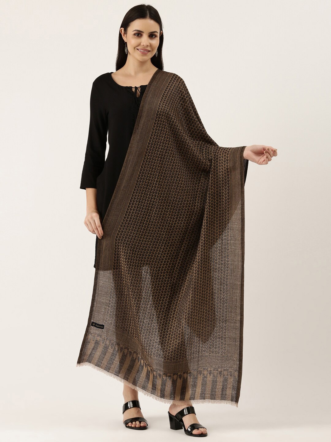 

Pashmoda Women Geometric Woven Design Stole, Black