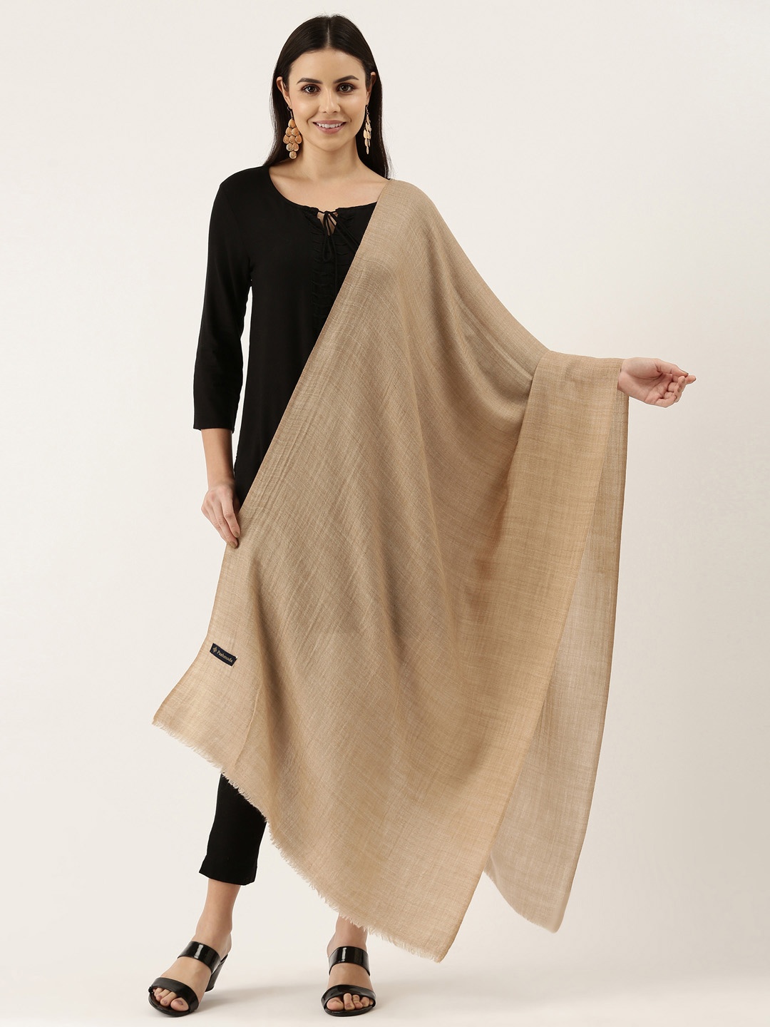 

Pashmoda Woven Design Woollen Stoles, Beige