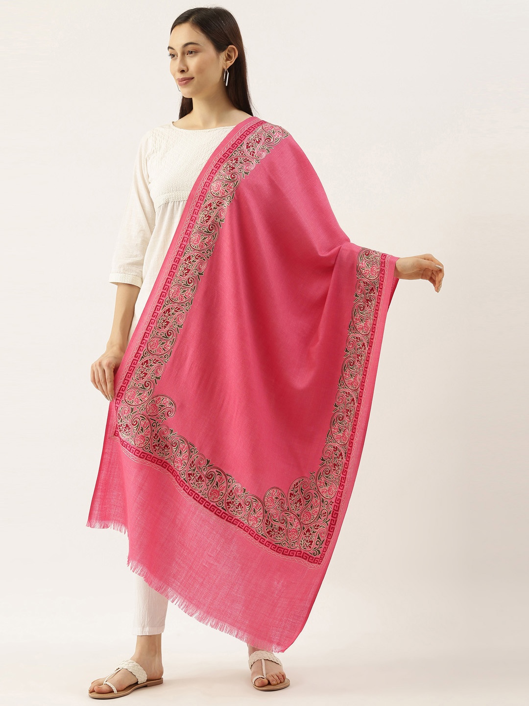 

Pashmoda Embroidered Pure Wool Stole, Pink