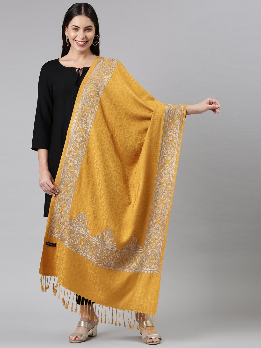 

Pashmoda Ethnic Embroidered Stole, Mustard