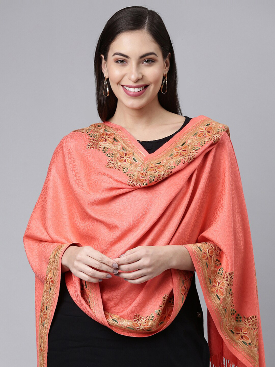 

Pashmoda Ethnic Motifs Embroidered Stole, Pink