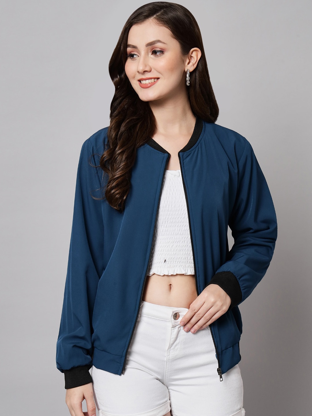 

Funday Fashion Stabd Collar Bomber Jacket, Blue