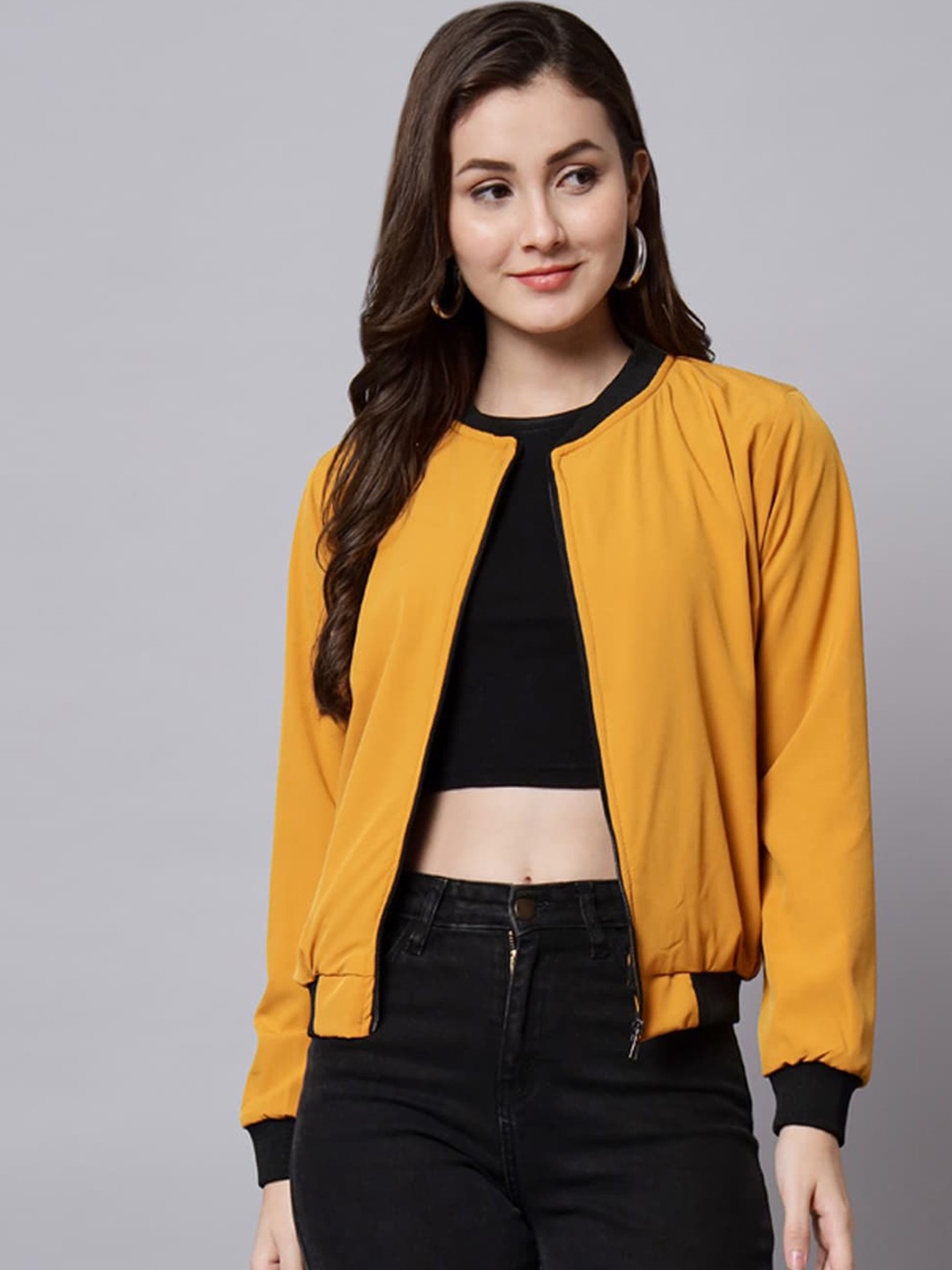 

Funday Fashion Collarless Crop Open Front Jacket with Embroidered, Mustard